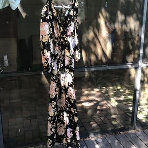 Floral floor length short romper with open front